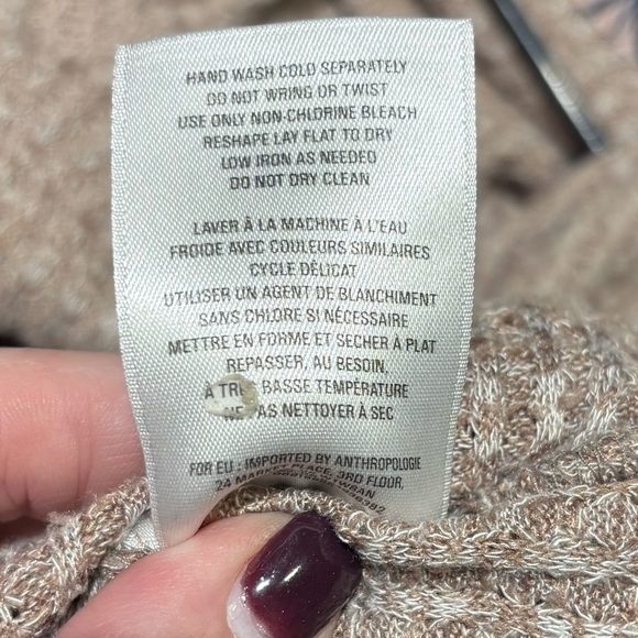 Anthropologie Light Brown Faux Wrap Long Sleeve Waffle Knit Sweater - Picture 4 of 5